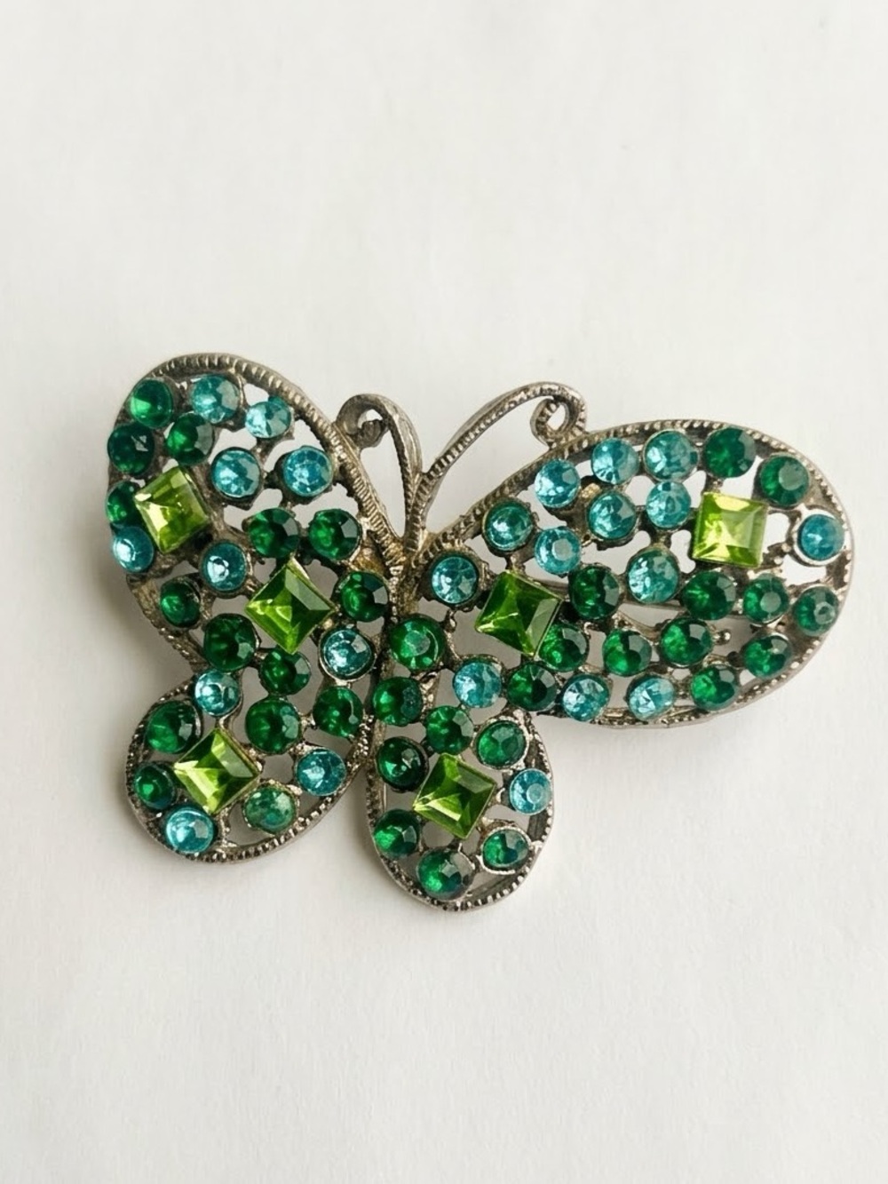 Green and Aqua Crystal Butterfly Brooch - Women Jewelry
